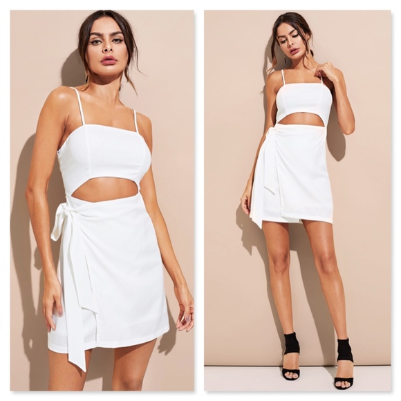 Rouge! Dresses & Skirts - Waist Cut Out Wrap Skirt White Mini Dress